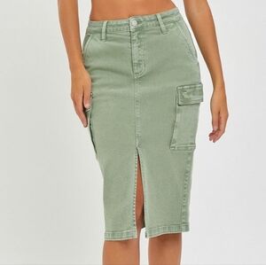 RISEN JEANS green denim midi skirt, size 1XL, NWT